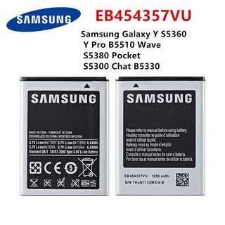 SAMSUNG Original EB454357VU แบตเตอรี่1200MAh สำหรับ Samsung Galaxy Y S5360 Y Pro B5510 Wave S5380 S5368กระเป๋า S5300 Cha