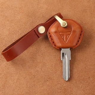 Triumph T100 Motorcycle Key Cover First Layer Cowhide Handmade Genuine Leather Protective Key Head Buckle Cover