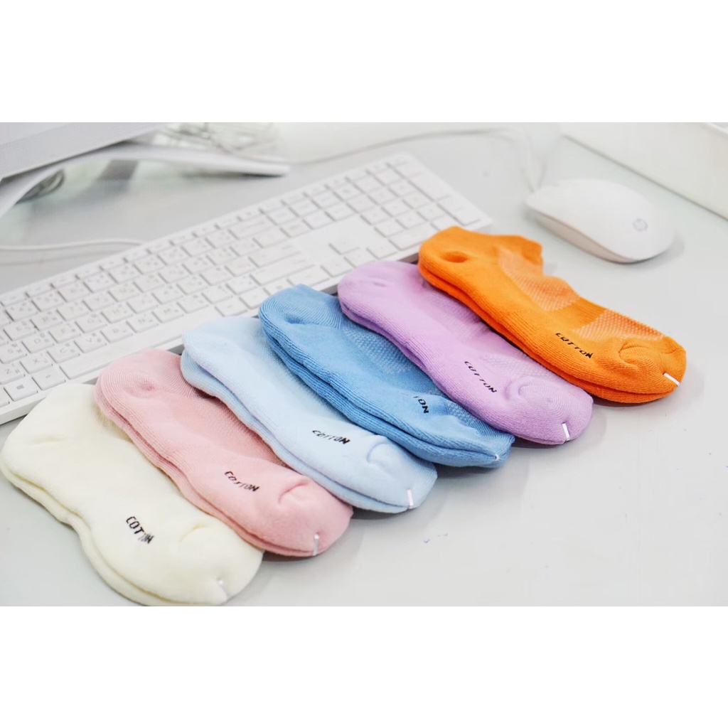 ถุงเท้าสี พื้นหนาสี Pastel ข้อสั้น เนื้อ Cotton แท้ 100% (1โหลคละสีมาแล้วเลือกสีไม่ได้) - รูปที่ 7