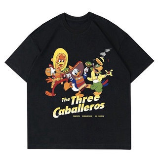 เสื้อยืด ลาย THREE CABALLEROS สไตล์วินเทจ | เสื้อยืด ลาย VINTAGE DISNEY DUCK | เสื้อผ้า ลายการ์ตูน สีดํา