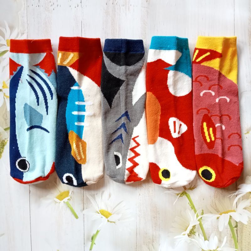️SHARK KOI FISH ️ Women Japan Sea Creature Koi Fish Whale Shark Frog Animal Mascot Kawaii ถุงเท้าน่า