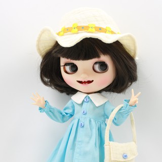 for blyth doll icy licca body  blue dress flower sun hat bag gift toy เสื้อผ้าตุ๊กตาบลายธ์