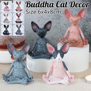 Whimsical Buddha Cat Figurine Meditation Art Sculptures Statue Garden Decor