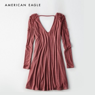 American Eagle Soft &amp; Sexy Ribbed Lace-Shoulder Dress ชุดเดรส ผู้หญิง ผ้านิ่ม (WCL 039-1967-182)