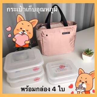 กล่องถนอมอาหาร พร้อมกระเป๋าเก็บอุณหภูมิ ใส่อาหารร้อน เย็น กระเป๋าห่อข้าวกลางวัน จัด Set กล่อง  4 ใบ