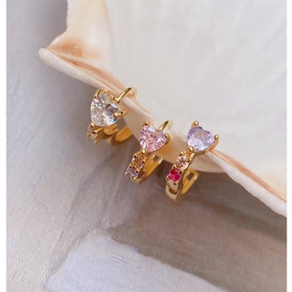 Cheris.co Pink gem heart huggie ต่างหูห่วง ต่างหูพลอย ต่างหูแฟชั่น