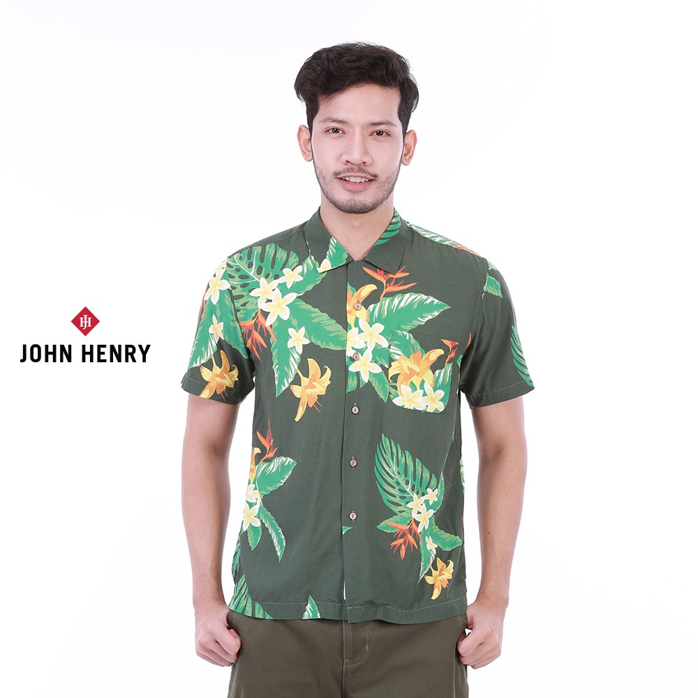 John Henry   เสื้อเชิ้ตฮาวายผ้าเรยอน รุ่น JH S9SS0001-RG  - สีเขียว