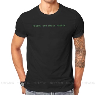 เสื้อยืดผ้าฝ้ายพิมพ์ลายแฟชั่น เสื้อยืดคอกลม แขนสั้น ผ้าฝ้าย ลาย the Matrix Neo Science Fiction Film Follow the White Rab