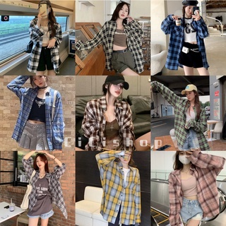 Cicishop(3017)Shirt plaid เสื้อเชิ้ตแขนยาวลายสก๊อต ทรงเบสิคใส่คลุมแมตช์หรือใส่เดี่ยวๆก็ชิคค