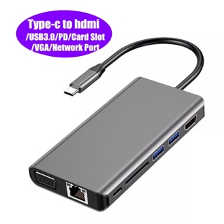 8-In-1 Type C TO HDMI VGA HUB การ์ดเครือข่ายแท่นชาร์จ USB C ถึง HDMI การ์ด reader