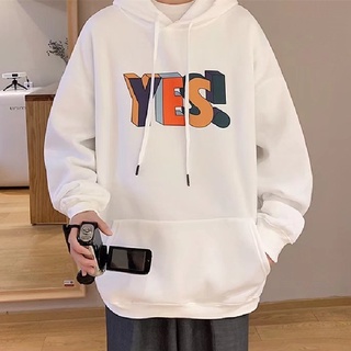 4 Color【M-5XL】Korean Version Trendy Brand Fashion Casual Hoodie Men ‘YES！’Printing Pattern Hoodie Sweater Winter Pocket Hedging Long Sleeve Sweatshirt Large Size Loose Comfortable Hood