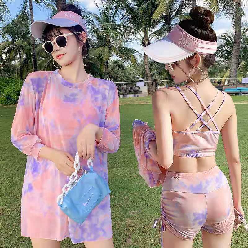 ชุดว่ายน้ำแฟชั่นเกาหลี ชุดว่ายน้ำเซ็ท3ชิ้นมีผ้าคลุมด้วย ชุดว่ายน้ำน่ารักสำหรับผู้หญิงชุดว่ายน้ำ บิกินี่ - รูปที่ 2