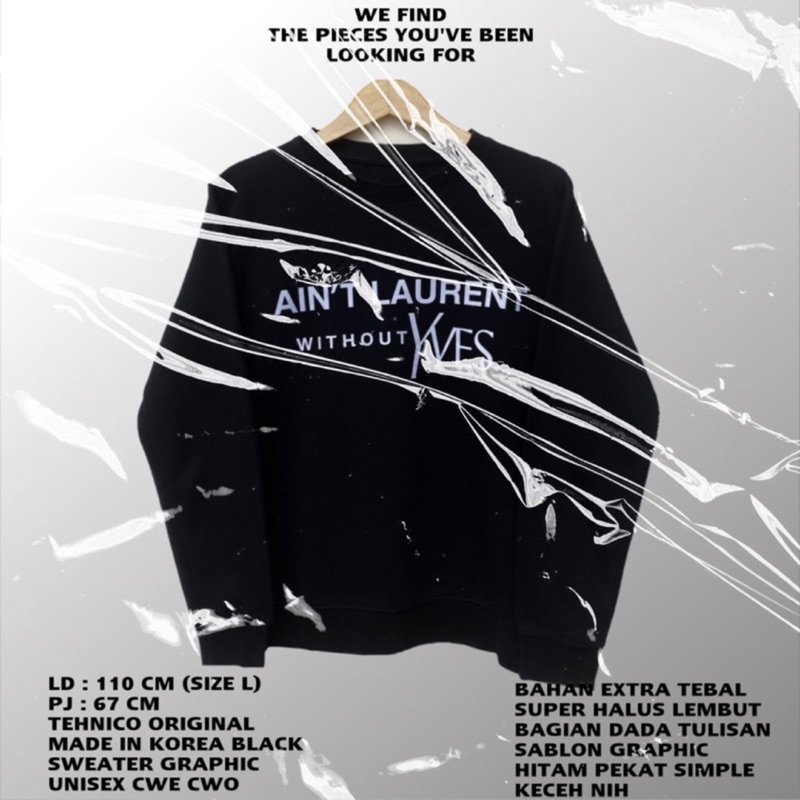 เสื้อสเวตเตอร์สีดํา/คอกลมสีดํา/เสื้อสเวตเตอร์กราฟิก/เสื้อกันหนาว aint larent/เสื้อกันหนาวโอเวอร์ไซส์