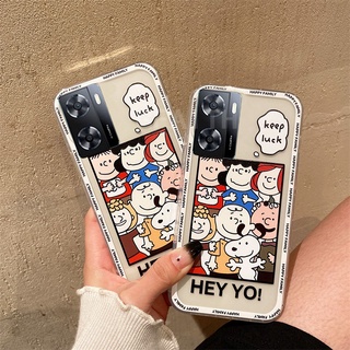 New เคส OPPO A57 4G 2022 / A77 5G / A96 4G / A76 Fashion Shockproof Cute Cartoon Frame Snoopy Family Transparent Soft Case Cover เคสโทรศัพท์ Oppo A57 OPPOA77