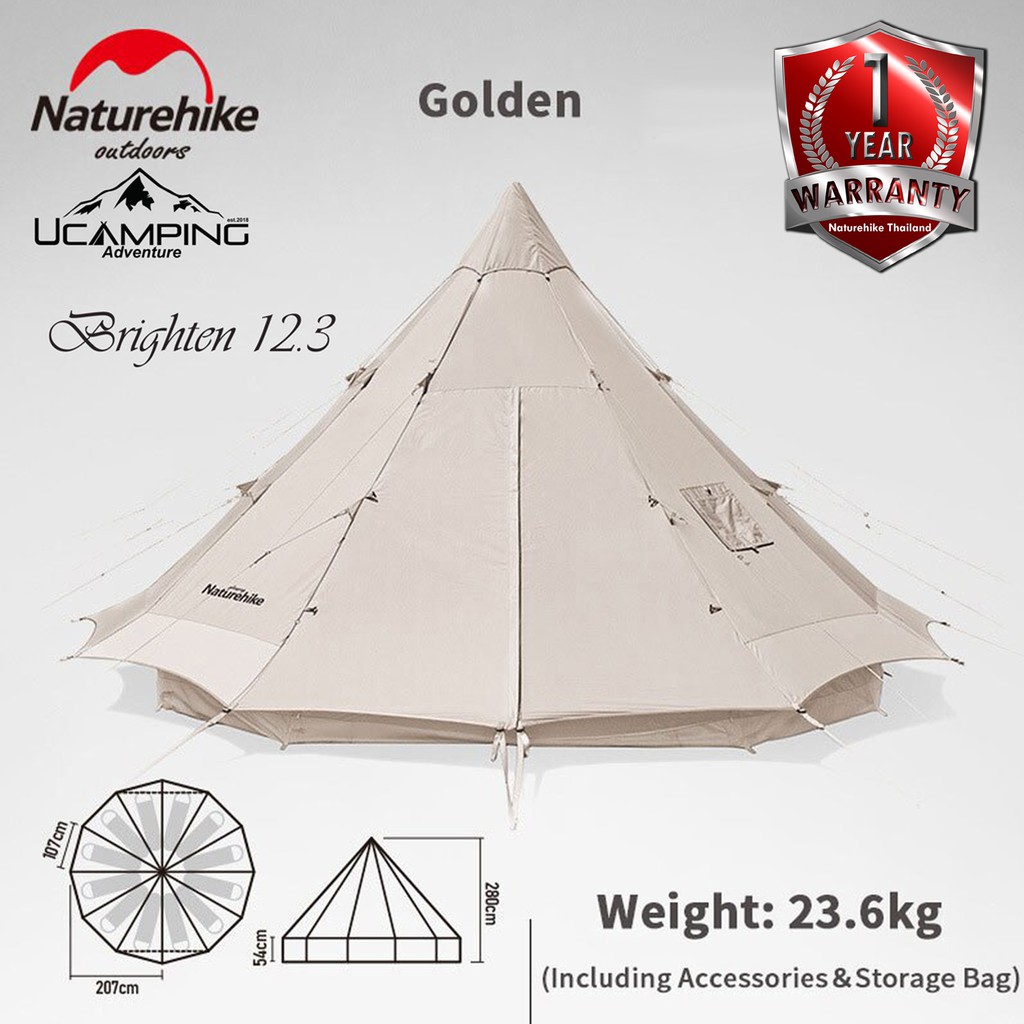 เต็นท์ กระโจม สำหรับ 2-4 คน Naturehike Cotton Tent Brighten 12.3 (รับประกันของแท้ศูนย์ไทย)