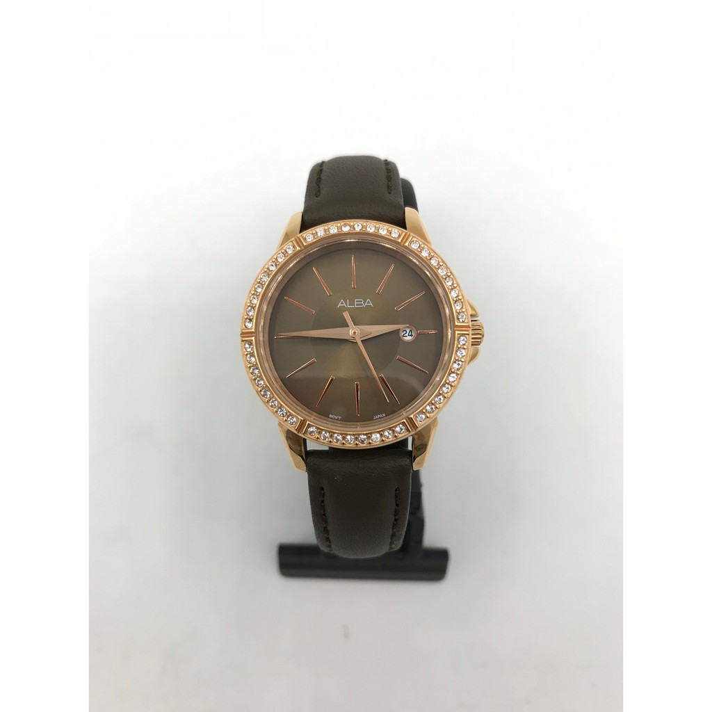 นาฬิกา ALBA modern lady Pinkgold สายหนังสีน้ำตาล