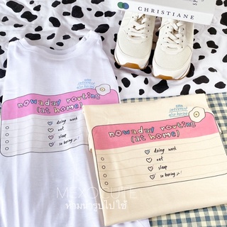 เสื้อคนอ้วน เสื้อยืดสีขาวผู้ชาย พร้อมส่ง ♡MEXOCUTE เสื้อยืดลาย ( nowaday routine at home ) เสื้อขาว