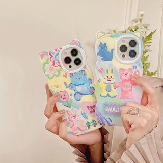 เคสป้องกันโทรศัพท์มือถือ ลายการ์ตูนหูแมว และกระต่าย 3D สําหรับ iPhone X Xs Max XR11 Pro Max 12 Pro Max13 Pro Max 7 Plus 8 Plus