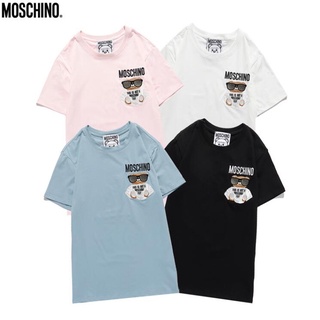 คอตต้อนคอกลมเสื้อยืดคอกลม▼Moschino เสื้อยืดแขนสั้นผ้าฝ้ายปักลายแฟชั่น UnisexS-5XL