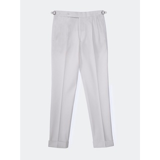 [JBB*] WHITE GIZA COTTON TWILL PLEATED TROUSERS เจบีบี กางเกงขายาวสองจีบ ผ้าคอตตอน กางเกงผู้ชาย สีขาว