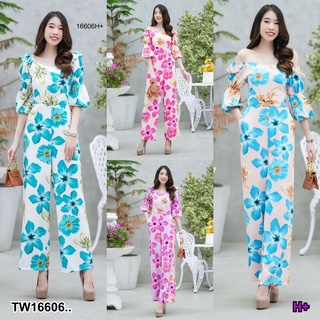 Jumpsuit คอกว้างแขนยาว ขากระบอก MM16606 Jumpsuit, wide neck, long sleeves, wide leg..