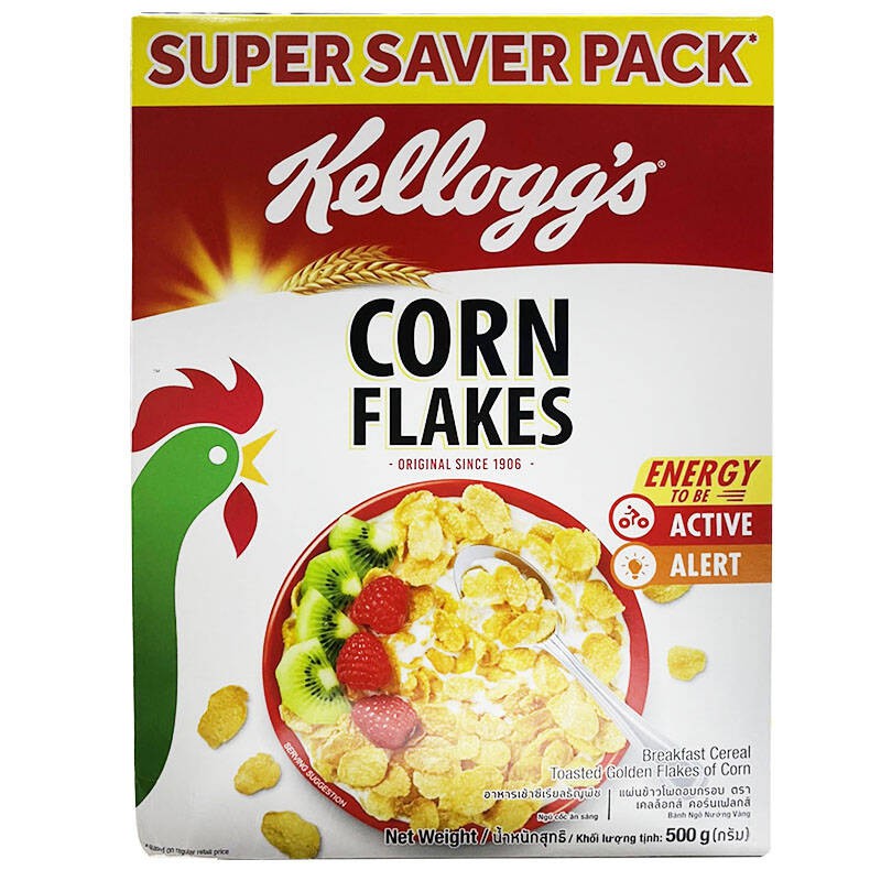 (500 ก.) Kellogg’s corn flakes  อาหารเช้าซีเรียลธัญพืช แผ่นข้าวโพดกรอบ ตราเคลล็อกส์ คอร์นเฟลกส์