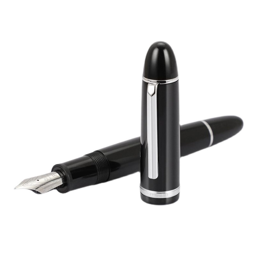PenLab Jinhao X159 Fountain ปากกาอะคริลิคสีดํา Barrel Silver Trim Iraurita Fine Nib ปากกาหมึกสําหรับเขียนสํานักงาน C7107