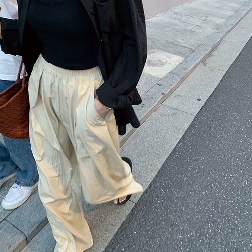 กางเกงขากว้าง จับจีบ ทรงตรง แบบบาง แฟชั่นฤดูร้อน สําหรับผู้หญิง - รูปที่ 5