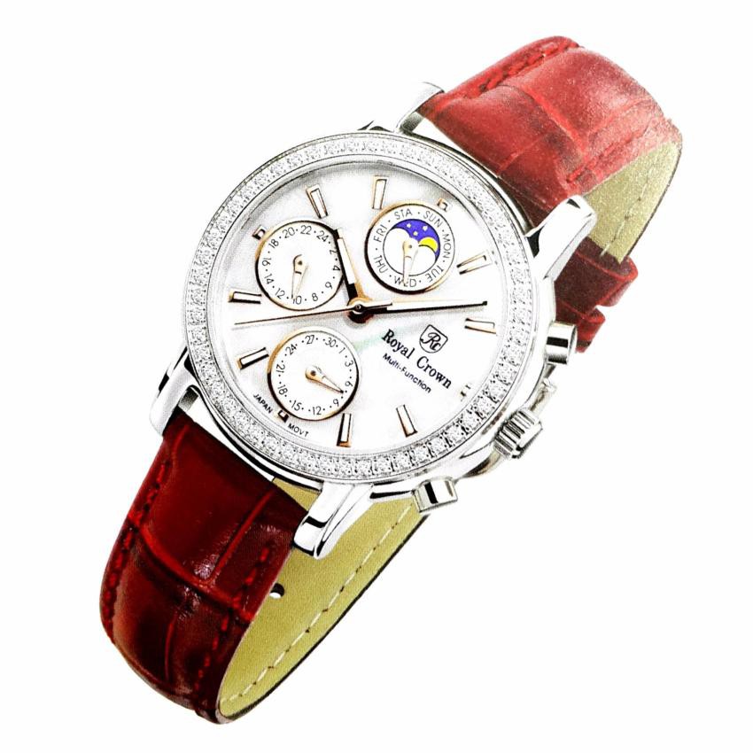 Royal Crown นาฬิกาข้อมือผู้หญิง สายหนังแท้ รุ่น STR 6420L สีแดง Red