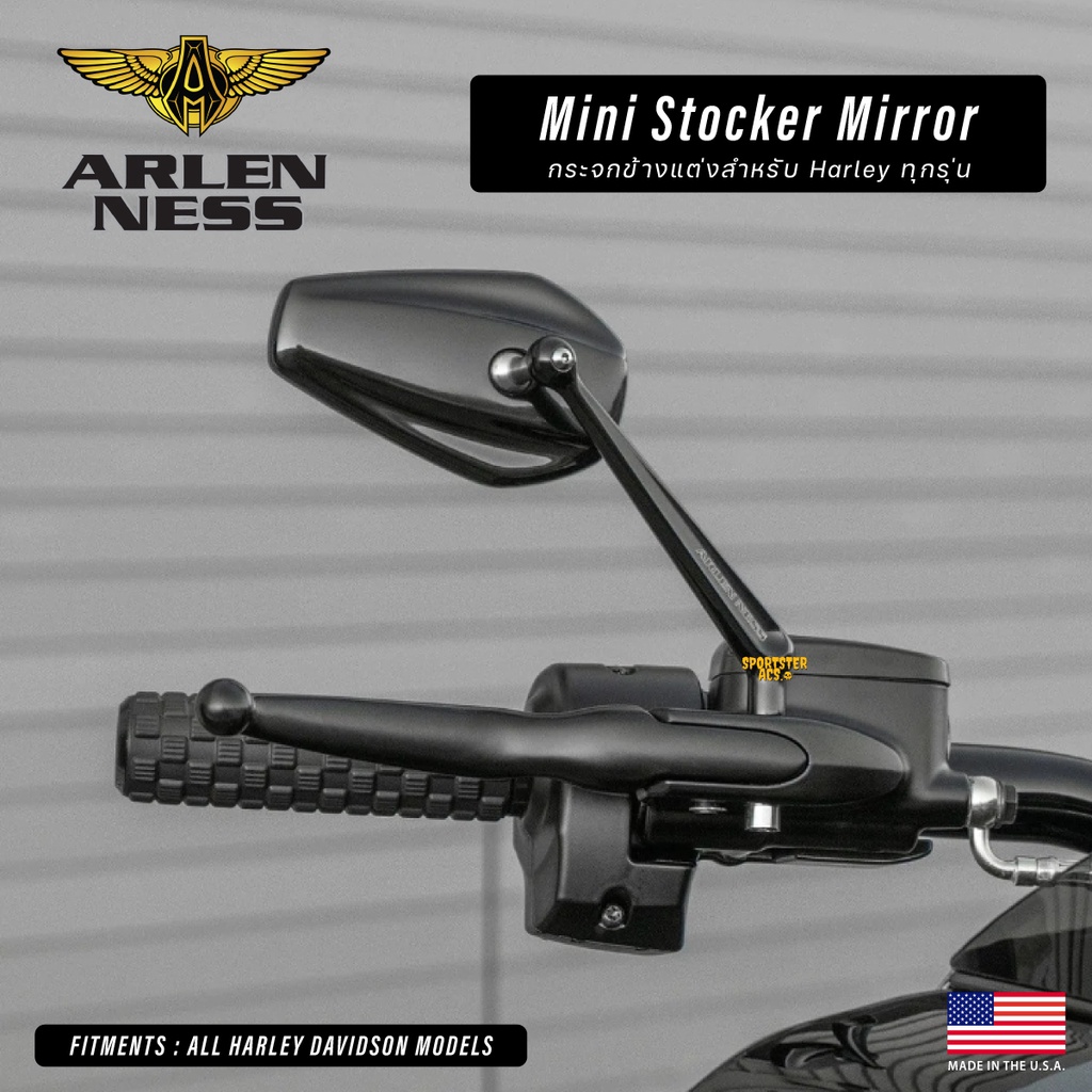 Arlen Ness - Mini Stocker Mirrors กระจกข้างแต่งสำหรับ Harley ทุกรุ่น