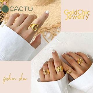 Cactu เครื่องประดับ แหวนเปิด สีทอง สไตล์พังก์