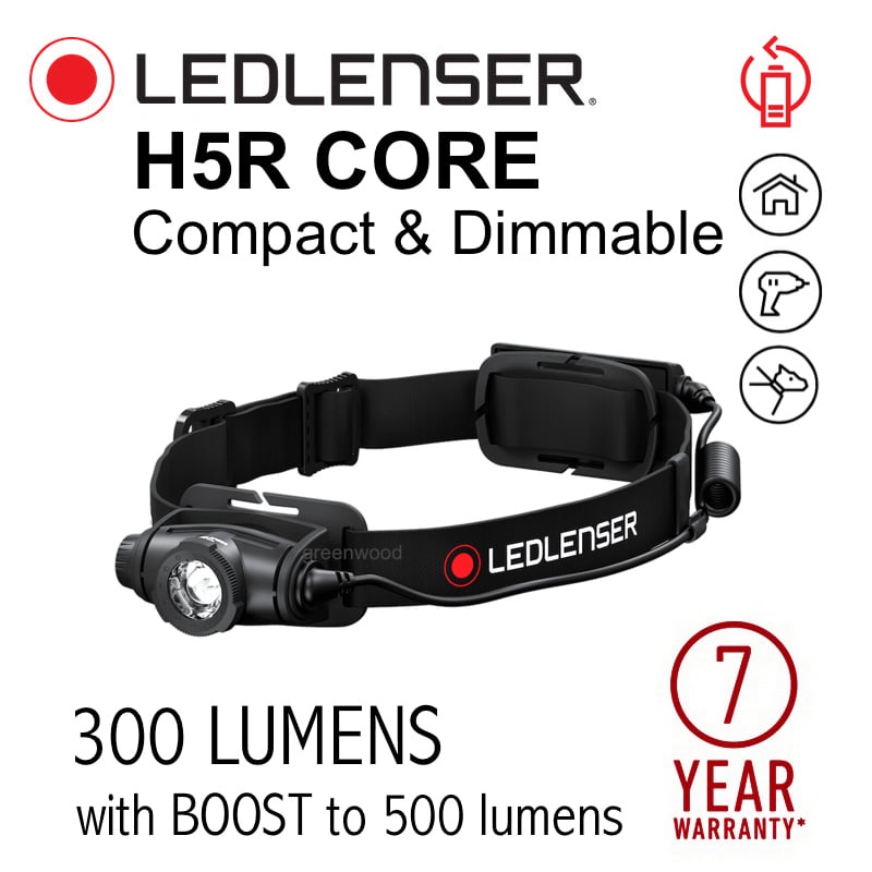 ไฟฉายคาดหัว Led Lenser H5R Core | ความสว่าง 500 ลูเมน ส่องไกล 200 เมตร | ระบบชาร์จไฟแบบแม่เหล็ก
