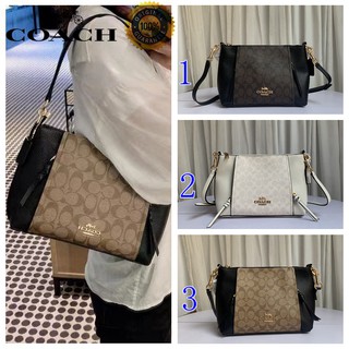 🎄พร้อมส่ง🌟Coach กระเป๋าถือผู้หญิงสะพายข้างเดียวกระเป๋าสะพายข้าง classic logo หนังเต็มใบ 1600