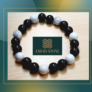 ฮาวไลท์ + นิล ( Howlite + Onyx ) สร้อยข้อมือหิน หินนำโชค กำไล