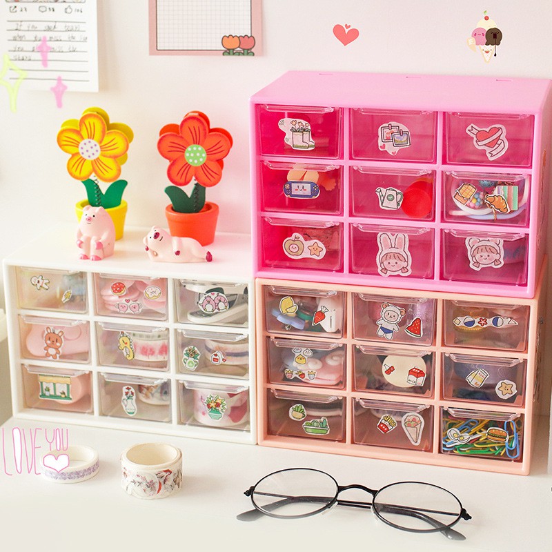 BYENJOYSHOP ปลีก/ส่ง 20043 กล่องลิ้นชัก 6ช่อง 9ช่อง แถมฟรี!สติกเกอร์ เก็บอุปกรณ์เครื่องเขียน กล่องเก็บเครื่องส