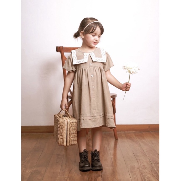 Lly Dress ชุดเดรส Midi คอปกวินเทจสําหรับเด็กผู้หญิง อายุ 3 ปี - 8 ปี โดย Little Sora