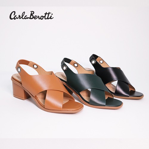CARLA_BEROTTI รองเท้าส้นบล๊อค หน้าไขว้สายรัดส้นเท้า ส้นสูง 2.5 นิ้ว รหัส TYZ39