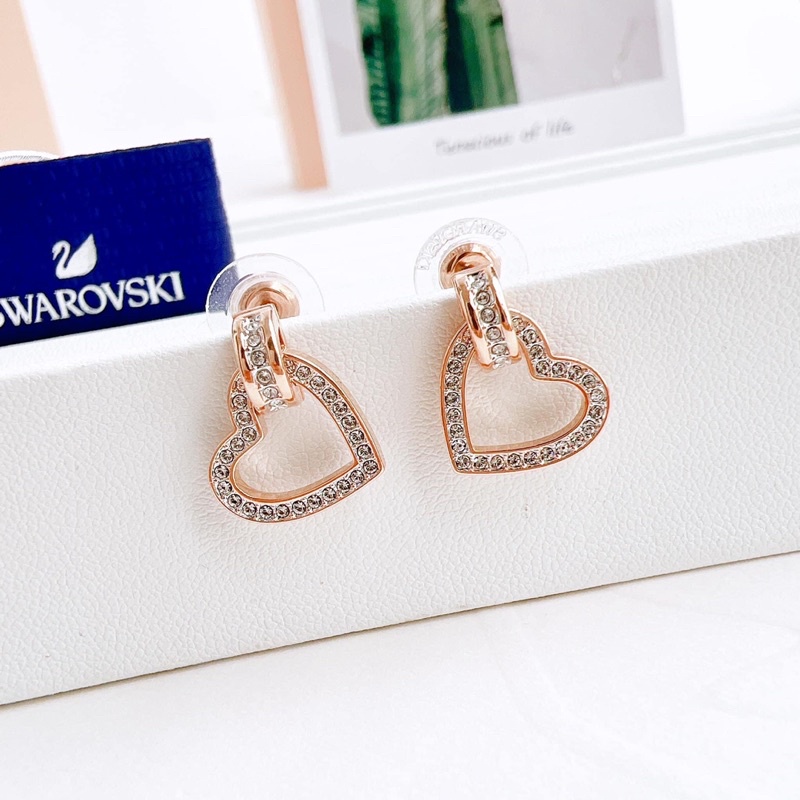 sale แท้ ต่างหูหัวใจ lovely pierced earrings สีโรสโกล์ด อุปกรณ์ครบ รับประกัน 2 ปีเข้าได้ทุกสาขาทุก