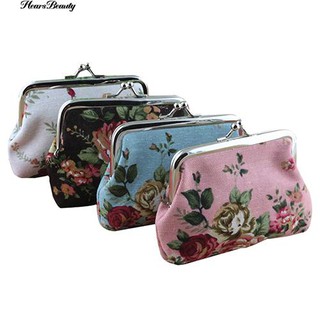 ☺♡ แบบพกพา Rose พิมพ์ Hasp ที่สำคัญผู้ถือบัตรเหรียญ Mini Clutch Bag