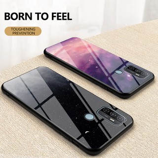 เคสโทรศัพท์กระจกคู่ทาสีFor OPPO A53 A33 A32 Galaxy Starry Sky Case Tempered Glass Soft Silicone Frame Hard marble Phone Cover TPU Soft edge Phone Case