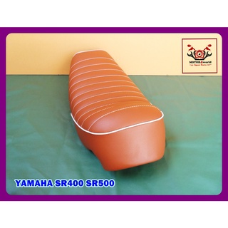 YAMAHA SR400 SR500 "BROWN" COMPLETE SEAT with "WHITE" TRIM // เบาะรถมอเตอร์ไซค์ สีน้ำตาล ด้ายขาว คิ้วขาว ตูดเว้า ผ้าลอน