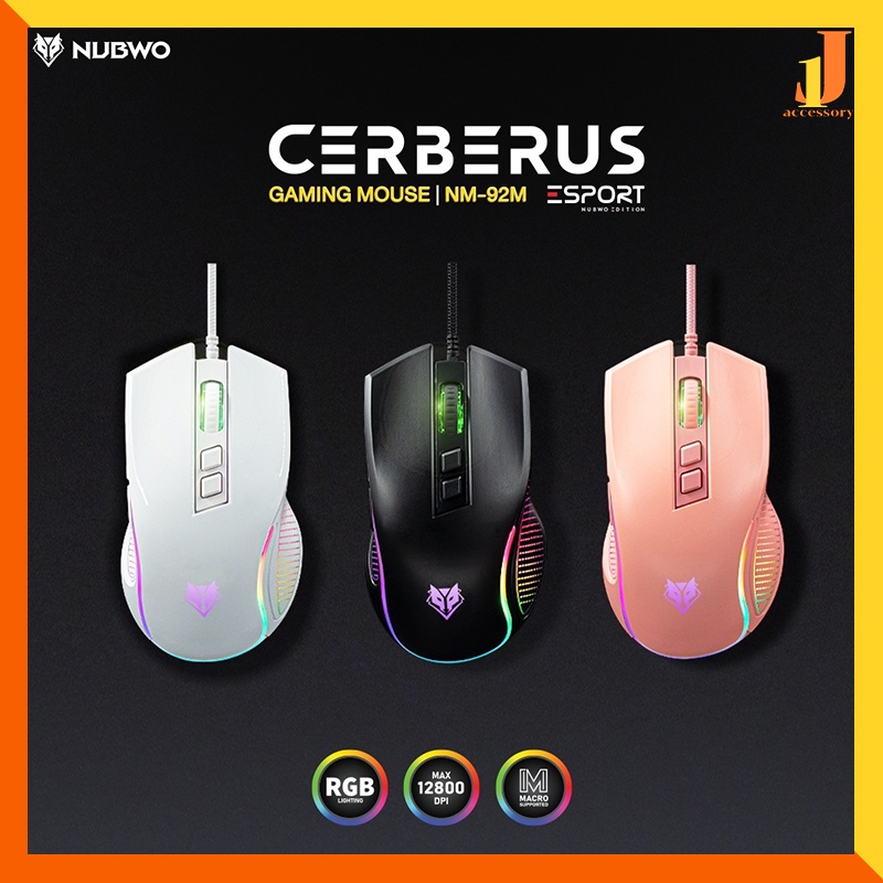 NM-92M Gaming Mouse เม้าส์เกมมิ่ง รุ่น HEXAGON มี3สี Black/White/Pink