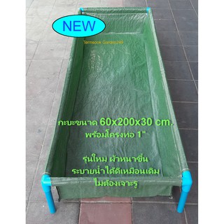 กะบะเพาะปลูก 60×200×30 ซม. พร้อมโครงท่อ 1" นำไปประกอบเอง กะบะเพาะปลูกผักสำเร็จรูป ถุงแปลงผักระบายน้ำได้