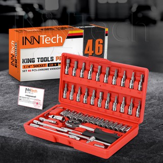 InnTech KING TOOLS PREMIUM ชุดเครื่องมือ ประแจ ชุดบล็อก 46 ชิ้น ผลิตจากเหล็ก CR-V Chrome Vanadium คุณภาพสูง