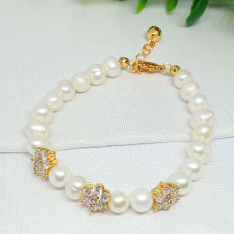 G45 ของแท้ FRESHWATER PEARL BRACELET LOMBOK PEARL BRACELET FULL RODIUM GOLD PEARL BRACELET FULL PEAR