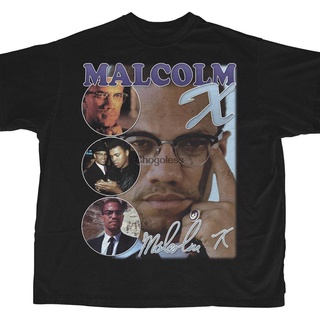 เสื้อยืดผ้าฝ้ายพิมพ์ลายเสื้อยืดแขนสั้น พิมพ์ลาย Malcolm X Bootleg Rap สีดํา สไตล์วินเทจ สําหรับผู้ชาย และผู้หญิง (1)