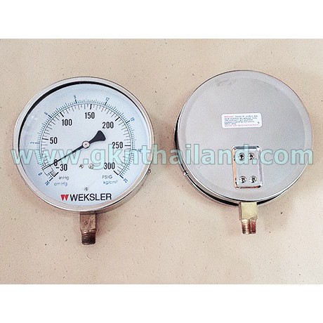 เกจวัดแรงดัน/คอมปาวด์เกจ แรงดัน 30-0-300 psi & 30 inhg-0-21 kg/cm2 ยี่ห้อ Weksler รุ่น EA14MM