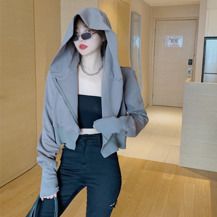 Hooded Solid Color Slim-fit Jacket Autumn and Winter Style Korean Casual Long-sleeved Sweater main image 0