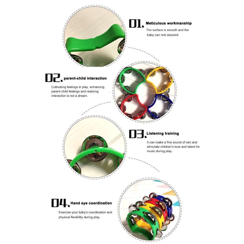 4pcs Toy Musical Instrument Tambourine Jingles Hand Rattle Bell Orff ...