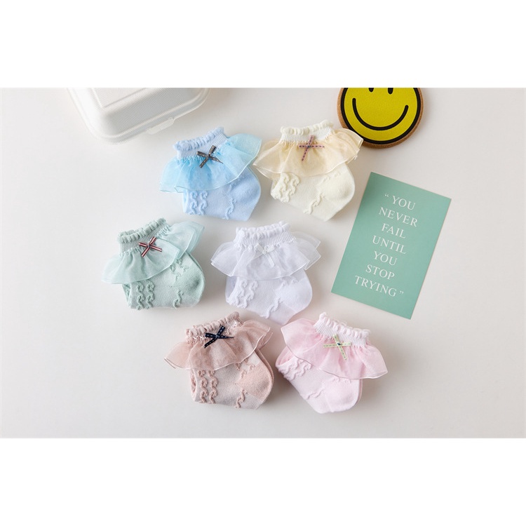 ถุงเท้า ผ้าฝ้าย ระบายอากาศ ประดับโบว์ พิมพ์ลายลูกไม้ สไตล์เจ้าหญิง เหมาะกับฤดูใบไม้ร่วง และฤดูร้อน สําหรับเด็กผู้หญิง - รูปที่ 7